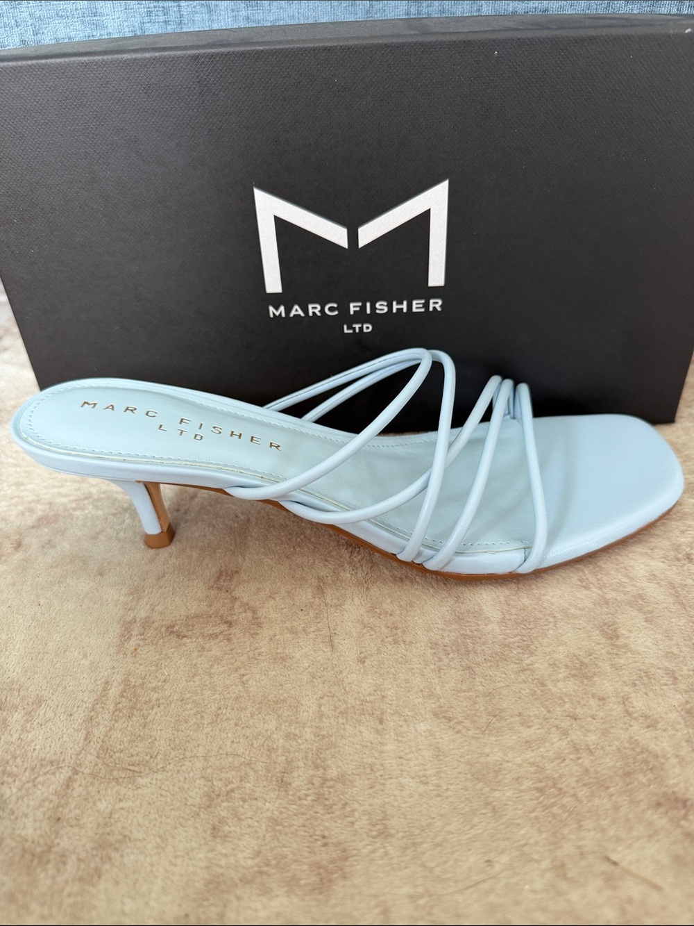 Marc Fisher Banna Pale Blue Strappy Kitten Heel Slide